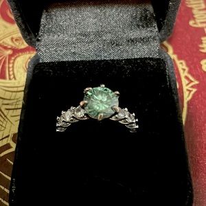 Turquoise Green Moissanite, over 4.10 carat ring, Size 7.5
